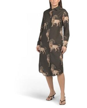 Marshalls Linen Blend Animal Print Shirt Dress For - Gray