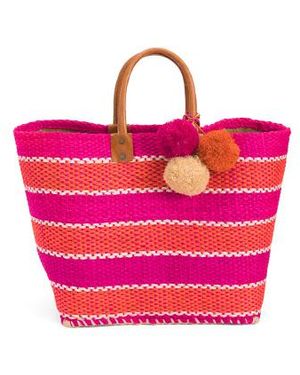 Marshalls Large Capri Handwoven Sisal Basket Tote With Leather Handles For - Pink
