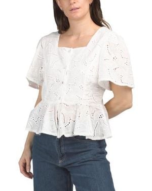 Marshalls Square Neck Button Front Eyelet Top For - White