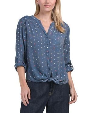 Marshalls Petite Polka Dot Slub Top For - Blue