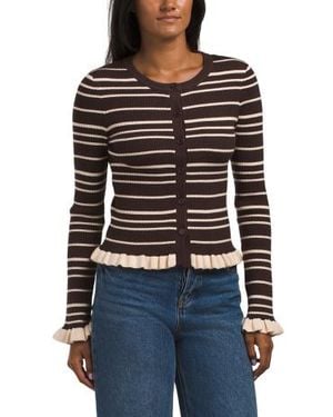 Marshalls Stripe Cardigan With Ruffle Detail For - Black
