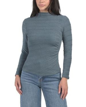 Marshalls Petite Mock Neck Asymmetrical Side Ruched Knit Top For - Blue