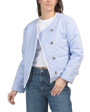 Marshalls Striped Collarless Jacket For - Blue