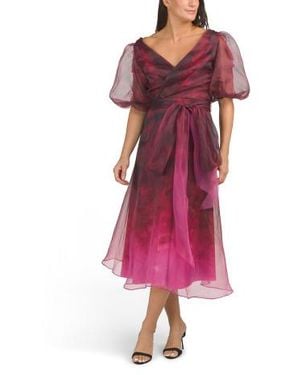 Marshalls Puff Sleeve Organza Midi Dress For - Purple