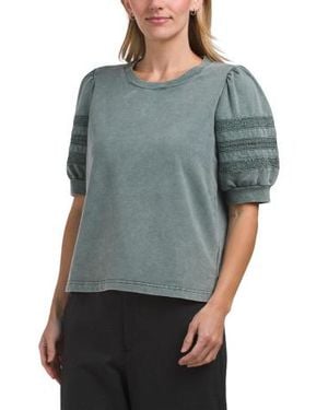 Marshalls French Terry Puff Sleeve Crew Neck Lace Trim Top For - Gray