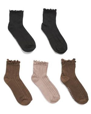 Marshalls 5Pk Lettuce Edge Ribbed Ankle Socks For - Black