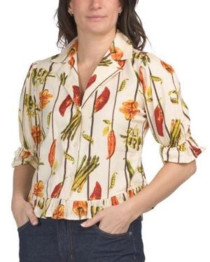 Marshalls Short Sleeve Button Front Blouse With Ruffle Details For - Gray