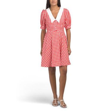 Marshalls Carys Dropped Collar Puff Sleeve Fit And Flare Mini Dress For - Red