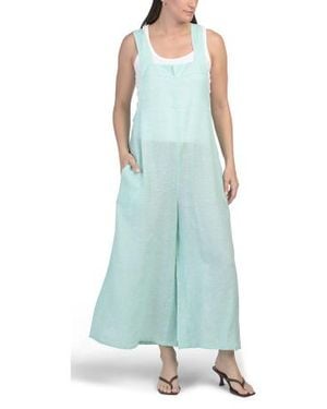 Marshalls Linen Blend Thick Strap Swim Cover-Up Jumpsuit For - Blue