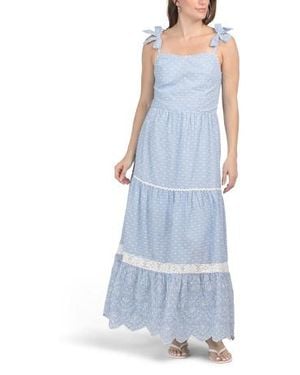 Marshalls Tiered Eyelet Dress With Crochet Trim For - Blue