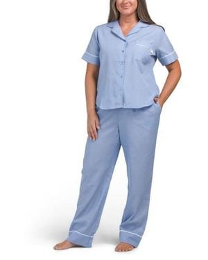 Marshalls 2Pc Chambray Short Sleeve Notch Collar Top And Pants Set For - Blue