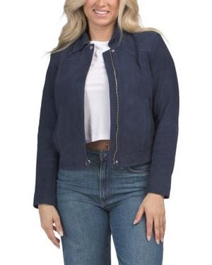 Marshalls Goat Leather Suede Jacket For - Blue