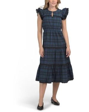Marshalls Blackwatch Flutter Sleeve Midi Dress With Keyhole Front For - Blue
