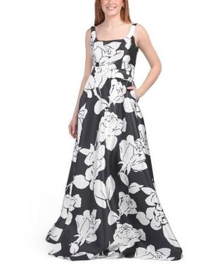 Marshalls Sleeveless Floral Print Mikado Gown With Removable Belt For - White
