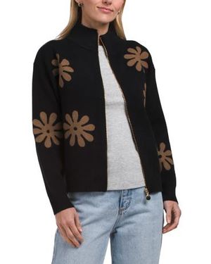Marshalls Double Knit Flower Sweater Jacket For - Black