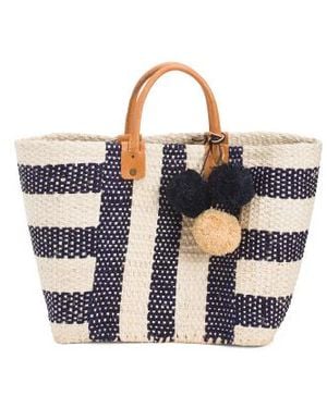 Marshalls Large Handwoven Collins Sisal Tote With Leather Handles For - Blue