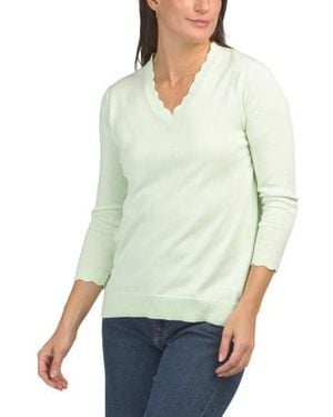 Marshalls Cashmere Blend Alaina Scalloped Trim Pull Over Sweater - Green