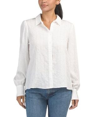 Marshalls Sheer Seersucker Window Pane Crystal Embellished Long Sleeve Shirt For - White