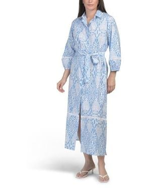 Marshalls Fance Long Sleeve Swim Cover-Up Shirt Dress For - Blue