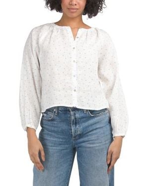 Marshalls Linen Raglan Sleeve Button Down Blouse For - White