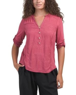Marshalls Mixed Media Roll Tab Top With Aztec Embroidery For - Red