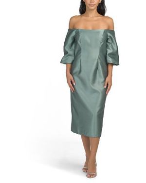 Marshalls Off The Shoulder Puff Sleeve Tea-Length Dress For - Green