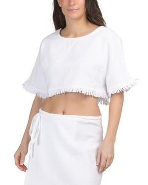 Marshalls Fringe Terry Swim Cover-Up Top For - White