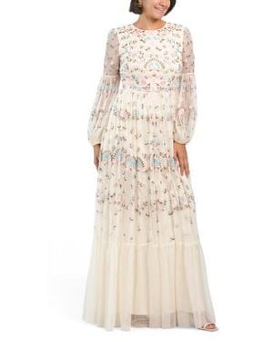 Marshalls Long Sleeve Floral Embroidered Gown For - Natural
