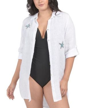 Marshalls Linen Cover-Up Shirt With Star Appliques For - White