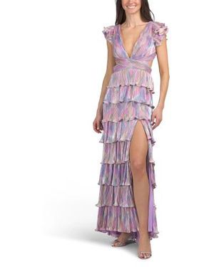 Marshalls Flutter Sleeve Tiered Gown For - Purple