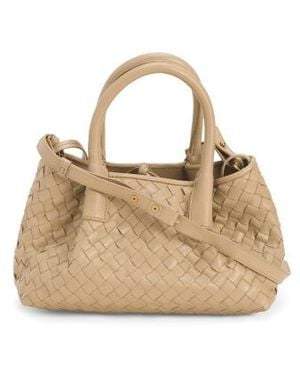 Marshalls Leather Alina Hand Woven Mini Tote With Top Handle And Strap For - Natural