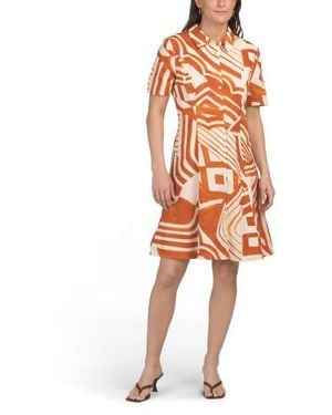 Marshalls Linen Blend Mini Shirt Dress For - Orange