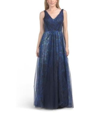 Marshalls Sleeveless Floral Organza Gown For - Blue