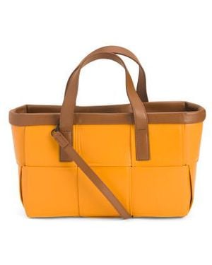 Marshalls Leather Woven Satchel With Handles For - Orange