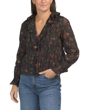 Marshalls Long Sleeve Pintuck Ruffle Front Blouse For - Black