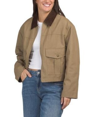 Marshalls Cotton Deja Twill Short Barn Coat With Corduroy Collar - Natural