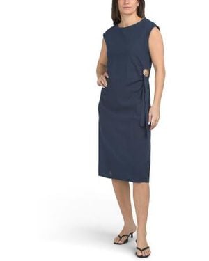 Marshalls Linen Blend Sleeveless Seashell Midi Dress For - Blue