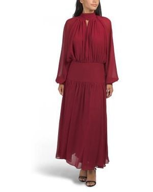 Marshalls Aneta Long Sleeve High Neck Maxi Dress With Front Keyhole For - Red