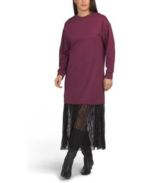 Marshalls Mixed Media Long Sleeve Lace Hem Maxi Dress For - Purple