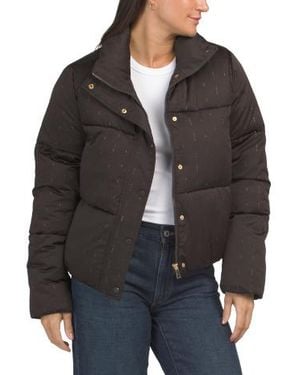 Marshalls Zip And Snap Button Front Rhinestone Puffer Jacket For - Black