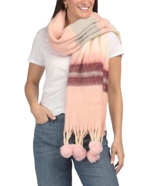 Marshalls Pom Pom Tassel Thick Stripe Scarf For - Red