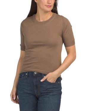 Marshalls Wool And Cashmere Blend Short Sleeve Relaxed Crew Neck Sweater For - Blue