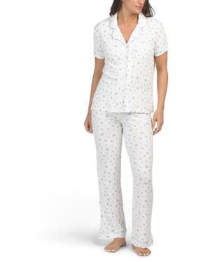Marshalls 2Pc Ditsy Floral Short Sleeve Notch Collar Pajama Top And Pants Set For - White