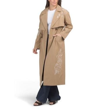 Marshalls Longline Embroidered Double Breasted Belted Trench Coat For - Natural