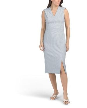 Marshalls V-Neck Pleated Shoulder Houndstooth Sheath Midi Dress For - Blue