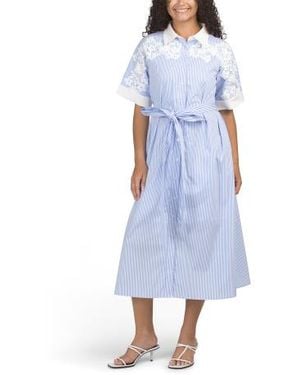 Marshalls Short Sleeve Floral Applique Striped Midi Dress For - Blue