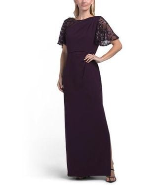 Marshalls Sequin Mesh Sleeve Gown For - Purple