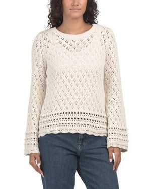 Marshalls Long Sleeve Crew Neck Mixed Pointelle Knit Sweater For - White