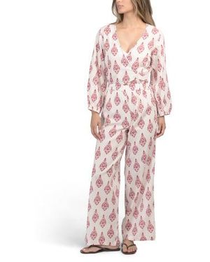 Marshalls Georgia Printed Swim Cover-Up Jumpsuit For - Pink