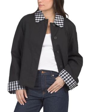 Marshalls Cropped Trench With Hidden Placket And Gingham Collar For - Black